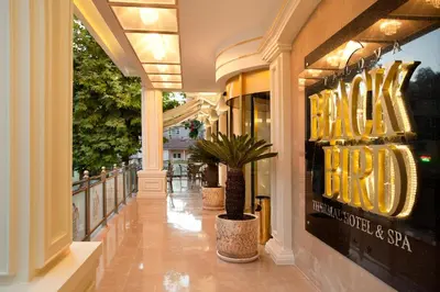 a store front with a sign for a big dog at Black Bird Thermal Hotel & SPA in Gokcedere