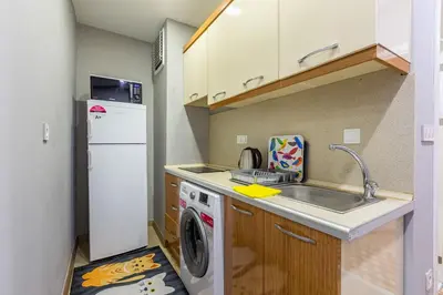 a small kitchen with a sink and a washing machine at Oval Flats Old City in Istanbul