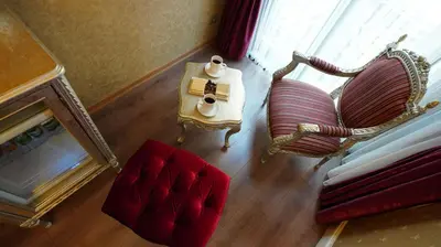 an overhead view of a room with two chairs and a table at Hotel Gritti Pera & Spa in Istanbul