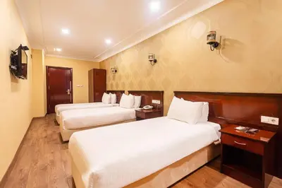a hotel room with two beds and a television at Marina Park Hotel in Istanbul