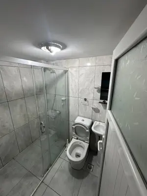 a bathroom with a toilet and a glass shower at Ada Apart Hotel in Istanbul