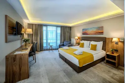 a hotel room with a bed and a desk at Royal Termal Hotel in Bursa