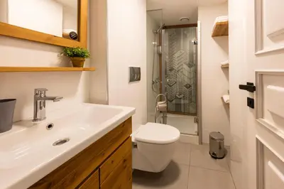 a bathroom with a toilet and a sink and a shower at Bguest Pera Suites in Istanbul