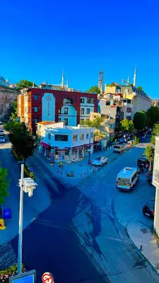 an overhead view of a city street with cars and buildings at Rose Bouquets Hotel in Istanbul