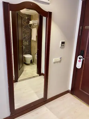 a bathroom with a mirror and a toilet at Istanbul Newcity Hotel in Istanbul