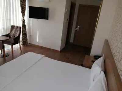 a bedroom with a bed and a chair and a television at Nice Royal in Istanbul