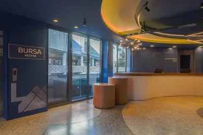 a lobby of a building with a bulka hotel at Four Points Flex by Sheraton Bursa Nilüfer in Bursa