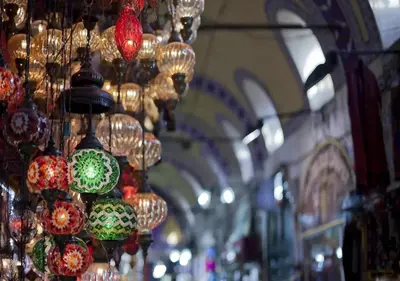 a bunch of colorful lights hanging in a building at RHYTHM HOTEL in Istanbul