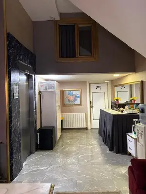 a kitchen with a refrigerator and a table in it at RHYTHM HOTEL in Istanbul