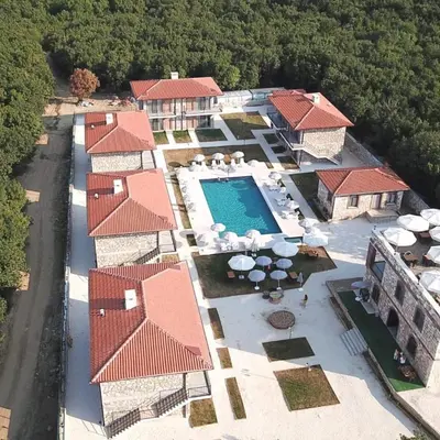 an aerial view of a resort with a swimming pool at İğneada Hotel Rezve in Kırklareli