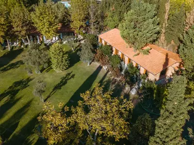 an overhead view of a house with a yard at The Lake House in Boyalıca