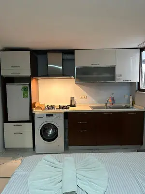 a kitchen with a sink and a washing machine at AWWA APART HOTEL in Istanbul