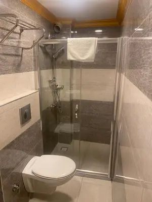 a bathroom with a toilet and a shower at Golden Sail Hotel Old City in Istanbul