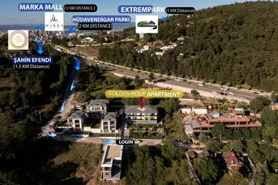 arial view of a house with a mountain at Golden Hour Apartment بورصة شقة مريحة Bursa Nilufer مَنْظَرٌ جَمِيلٌ in Nilüfer