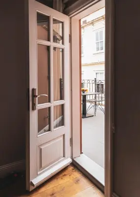 an open door with a view of a patio at Galata Door Hotel in Istanbul