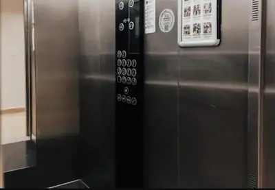 a close up of a stainless steel refrigerator at Cosy Studio Flat -One Room in a new residence near Taksim in Istanbul