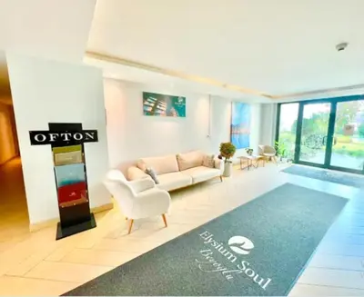 a living room with a couch and a rug at Cosy Studio Flat -One Room in a new residence near Taksim in Istanbul