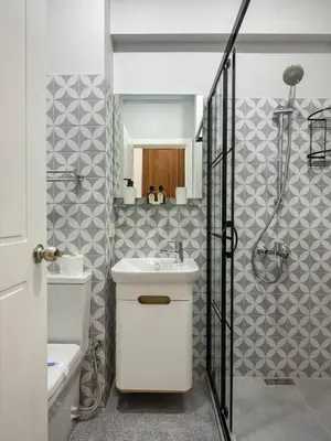 a bathroom with a sink and a shower at High Ceiling Authentic Historic Ottoman Home! #49 in Istanbul