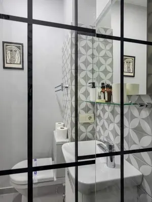 a bathroom with a toilet and a glass wall at High Ceiling Authentic Historic Ottoman Home! #49 in Istanbul