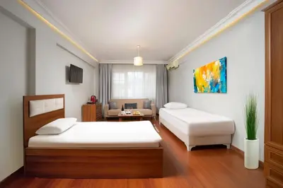 a bedroom with two beds and a couch at Sultanahmet Enjoyer Suites in Istanbul