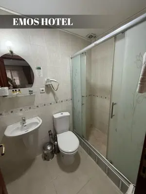 a bathroom with a toilet and a shower and a sink at EMOS HOTEL in Istanbul