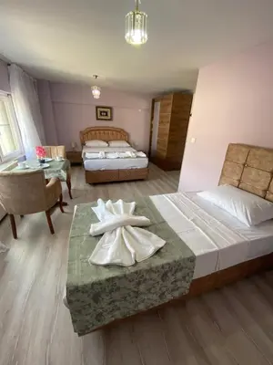 a bedroom with two beds and a living room at Garden House in Istanbul