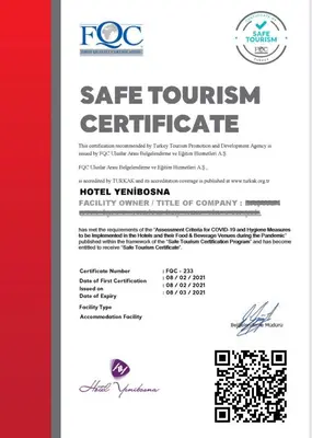a brochure for a safe tourism centricitute at Hotel Yenibosna in Istanbul