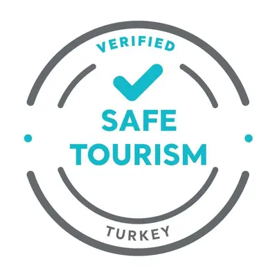 a circle with the text verified safe tourism and turkey at Hotel Yenibosna in Istanbul