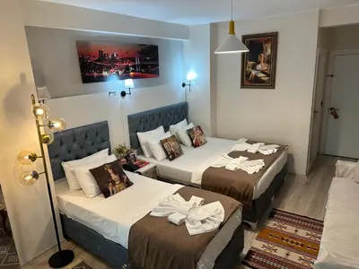 a hotel room with two beds in a room at Galapera Apartments in Istanbul