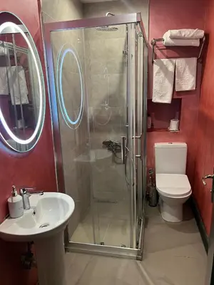 a bathroom with a shower and a sink and a toilet at Acar Suite Hotel in Istanbul