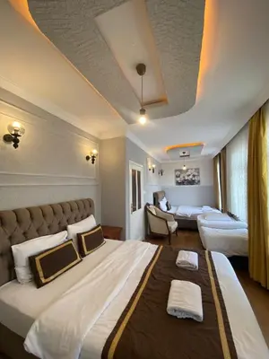 a large bedroom with two beds and a couch at RAMO’S Aparatments & Suites in Istanbul