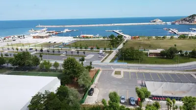 an aerial view of a parking lot next to the ocean at The Sign Degirmen Hotel&Spa Wellness in Istanbul