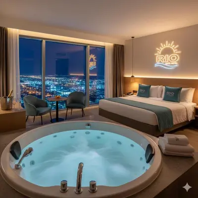 a hotel room with a tub and a bed at Rio Suite Hotel in Istanbul
