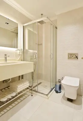 a bathroom with a shower and a toilet and a sink at Celine Hotel Taxim in Istanbul