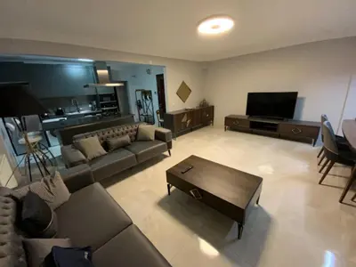 a living room with a couch and a television at Luxury Z-Apart Family Homes 2 Bedrooms WIFI near Metro Zeytinburnu Istanbul in Istanbul