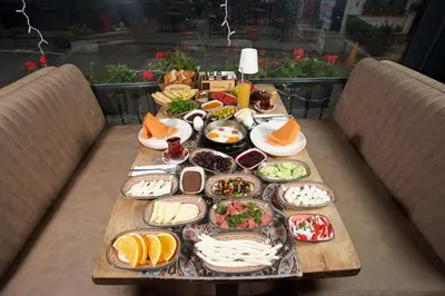 a table full of food on top of a table at La Vida Old City Hotel in Istanbul