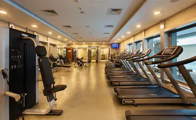 a row of treadmills in a gym at Dedeman Bostanci Istanbul Hotel & Convention Center in Istanbul