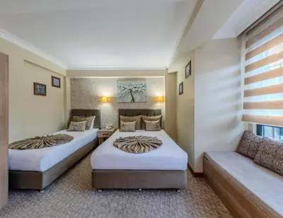 a hotel room with two beds and a couch at Sultan Hamit Hotel in Istanbul