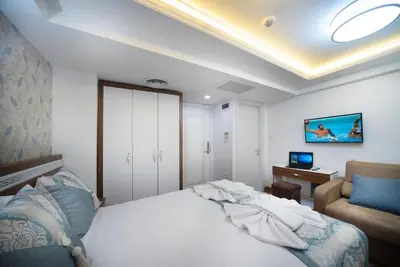 a bedroom with a bed and a chair and a desk at Lika Hotel - Eco Double Room - Center Istanbul in Istanbul