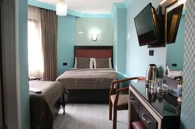 a bedroom with a bed and a tv in a room at Hotel Falcon in Istanbul