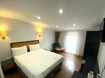 a hotel room with a bed and a television at iNALENS AİRPORT HOTEL in Arnavutköy