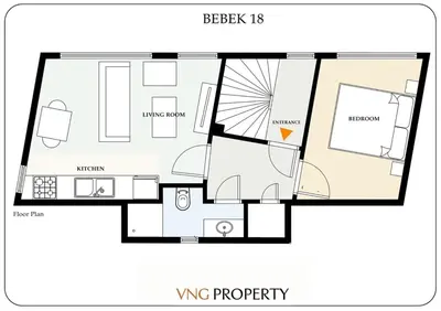 a floor plan of a bedroom and a living room at Cute Charming 1bed1bath Bebek Hidden Gem! #77 in Istanbul