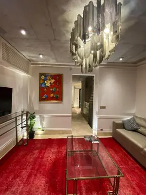 a living room with a couch and a chandelier at AB Residences- Private Villa Independent in Istanbul