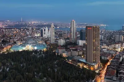 an aerial view of a city at night at Istanbul Marriott Hotel Sisli in Istanbul