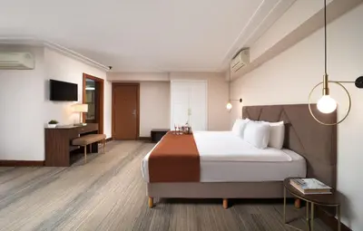 a hotel room with a bed and a desk at Recital Park Hotel in Istanbul
