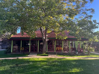 a house with a tree in front of it at Dachas Cove Hotel in Agva