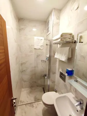 a bathroom with a shower and a toilet and a sink at HOTEL EURO DIAMOND in Istanbul