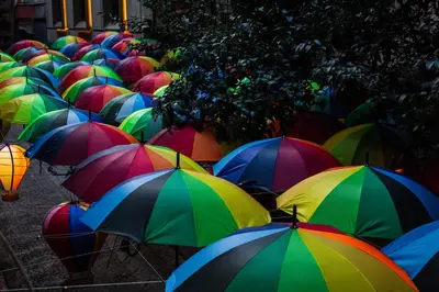 a large group of colorful umbrellas on the ground at Genoa Port Hotel in Istanbul