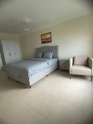 a bedroom with a bed and a chair at Sultan Villa, Merkez Mahallesi Dogu Sirti Caddesi Sultan Sitesi H-2 in Kadıköy