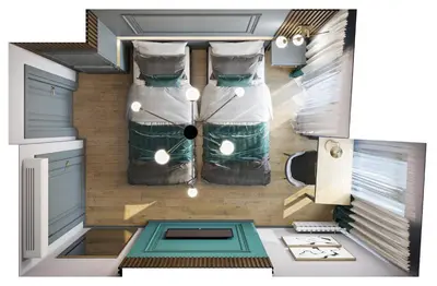 a floor plan of a room with two beds at Lynda Hotel in Istanbul